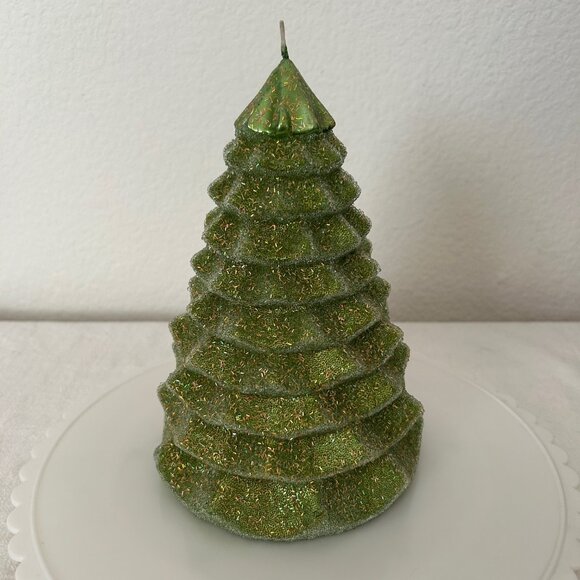 Large Lime Green Sparkly Christmas Tree Candle NEW UNUSED - Picture 5 of 11